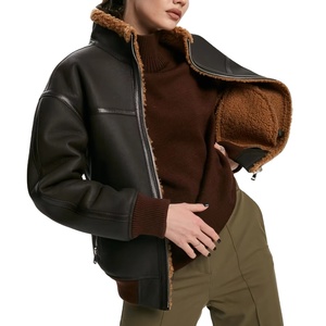 Customizable Women's Winter <b>Quilted</b> Sherpa Fur Collar Leather Jacket Knitted Viscose Embossed Logo Low MOQs OEM ODM Wholesale - Product Image 3