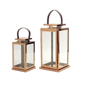 Meilleure vente Design Revêtement en cuivre Métal et verre Bougie Lanterne Hôtel romantique Cadre en métal Bougie lanterne de mariage - Product Image 1