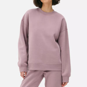 Nuevo diseño personalizado cuello redondo hombros caídos y ribetes de costilla sudadera para mujer gimnasio entrenamiento mujeres sudaderas con capucha y sudaderas - Product Image 1