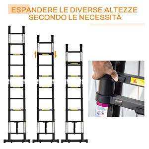 Échelle télescopique pliable DURHAND à 10 marches en aluminium et en métal pour une utilisation intérieure et extérieure, 320x67x7 cm, Noir - Product Image 5