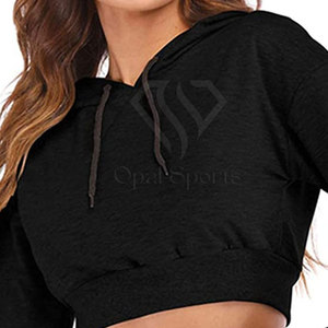 เสื้อฮู้ดเอวลอยสำหรับผู้หญิงผ้าคอตตอนสีทึบใส่สบายสไตล์สตรีทแวร์สำหรับฤดูหนาวกลางแจ้งออกแบบได้ตามต้องการ - Product Image 5