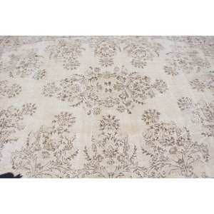 Alfombra Turca, Alfombra Vintage Extra Grande de 7.3x11.3 pies, Alfombra de Lana Floral Blanca y Marrón - Product Image 4