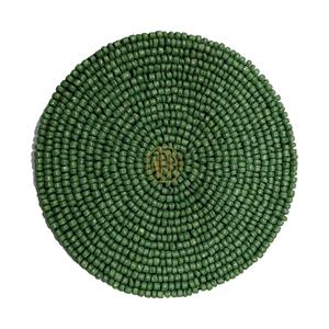 Posavasos bordado con cuentas de vidrio de alta calidad en color verde crema Venta directa de fábrica de La India a precios al por mayor - Product Image 1