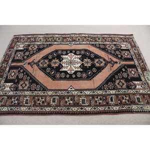 Alfombra Turca Vintage de 0.4x7 pies, Alfombra de Lana con Diseño de Parches Marrón y Azul - Product Image 3