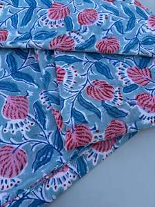 Indian Handmade Exclusive Cotton Fabric Pink Leaf Floral Block Print Knitted <b>Girls</b> Ethnic Party Wear Dressmaking Fabric Nomex - Product Image 2