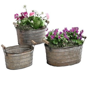 Jardinière galvanisée avec poignée et support en métal Base de plateau galvanisée pour la maison Salon Intérieur Extérieur Balcon Décoration de jardin - Product Image 6