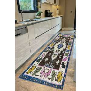 Alfombra Turca con Medallón Azul: Patrón Étnico, Alfombra Impresa Lavable a Máquina, Alfombra de Chenilla - Product Image 2
