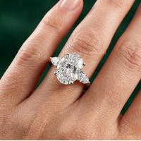 Anillo de Compromiso de Diamante Cultivado en Laboratorio con Corte Ovalado de Lujo, Chapado en Oro de 18K, 3 Piedras, Certificado IGI, Joyería de Boda para Mujer