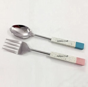 Personalized Stainless Steel Gold Plated <b>Salad</b> <b>Server</b> With Terrazzo Handle Cutlery Spoon & Fork <b>Salad</b> Serving Tableware Cutlery - Product Image 3