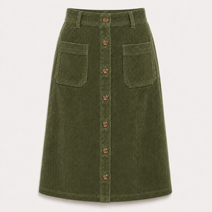 Womens Natural Waist Breathable <b>Corduroy</b> A-Line <b>Skirt</b> Soft Cotton Button Front <b>Knee</b>-<b>Length</b> Utility Pockets Vintage Casual - Product Image 1