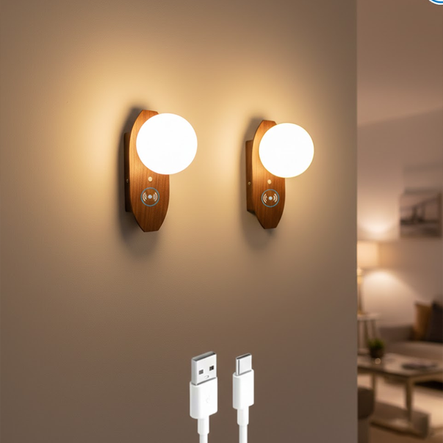 Wireless Motion Sensor LED Night Light USB Rechargeable Wall Lamp Modern Indoor Portable Wood/Plastic for Corridor Staircase