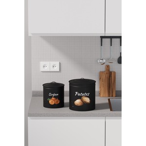 Panier à pommes de terre et à oignons en métal à 2 niveaux avec couvercle en métal - Panier à légumes - Panier de rangement pour pommes de terre et oignons Noir/Noir - Product Image 2