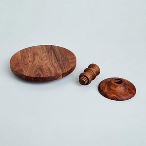 Classic Elegance <b>Vintage</b> Wooden Round <b>Cake</b> <b>Stand</b> with Hand-Painted Accents and Dark Stain <b>Cake</b> Board Tool - Product Image 2