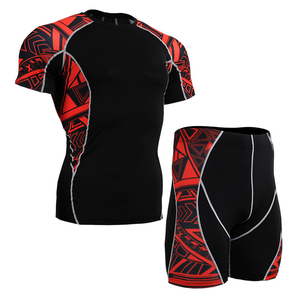 Ensemble de compression de boxe personnalisé - T-shirt et short en polyester/spandex léger, extensible et respirant, Rash Guard unisexe pour adultes - Product Image 1