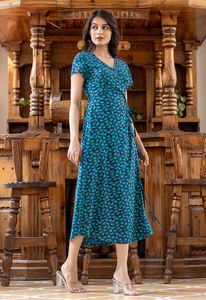 100% robe d'été en rayonne écologique sérigraphiée à fleurs avec des motifs ethniques fabriqués à la main respirant tenue décontractée quotidienne - Product Image 2