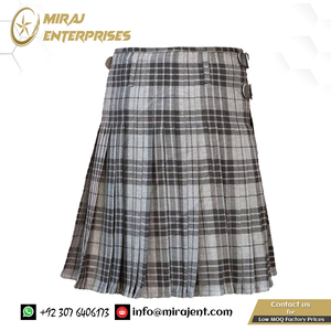 กระโปรงสไตล์กลางเอวยางยืดโลโก้ที่กําหนดเองที่มีคุณภาพสูงสีเทาTartan KiltสําหรับขายสีเทาTartan Kilt Unisex - Product Image 4