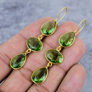 Amatista verde pera forma ovalada piedra preciosa 925 plata esterlina chapada en oro pendientes de alambre de boda de moda regalo de mujer - Product Image 3