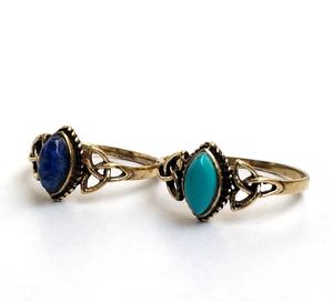 แหวนทองเหลืองสำหรับผู้หญิงวินเทจหินธรรมชาติแหวนเทอร์ควอยซ์ไพฑูรย์เครื่องประดับผู้หญิง - Product Image 3