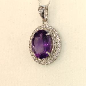 Colgante de amatista DE PLATA 925 con diseño ovalado de circón, joyería de piedras preciosas para mujer - Product Image 4
