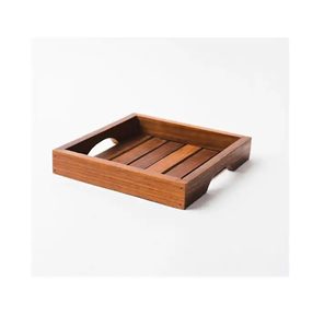 จานและจานโลหะสำหรับตกแต่งเครื่องดื่มผลไม้ทรงสี่เหลี่ยมอเนกประสงค์ถาดเสิร์ฟอาหารทำจากไม้ - Product Image 1
