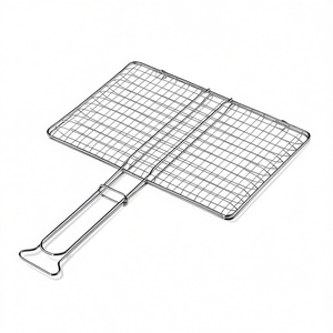 เตาย่างบาร์บีคิวเหล็กชุบโครเมียมขัดเงา B02737 แบบตาข่ายคู่ ขนาด 37x27 ซม. ไม่มีขาตั้ง - Product Image 2