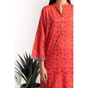 Conjunto Casual de Dos Piezas para Mujer, Estampado Dobby Naranja, Talla XXS, Top de Manga Tres Cuartos, Diseño de Dos Piezas para Primavera/Verano, Crepé - Product Image 5