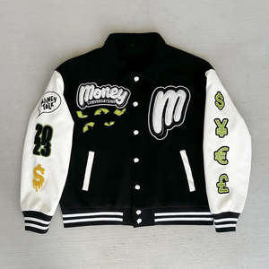 Diseñe su propia chaqueta universitaria de alta calidad, Mangas de cuero, logotipo bordado personalizado, chaqueta universitaria con letras para hombres - Product Image 1