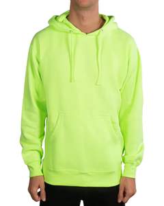 Sweat à capuche personnalisé unisexe surdimensionné vert fluo pull en tissu éponge français qualité supérieure sweat couleur unie poche kangourou - Product Image 1
