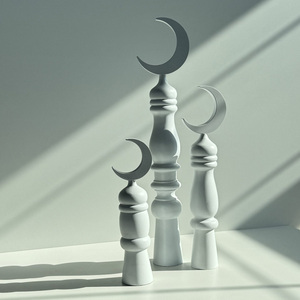 Ornement de lune du Ramadan blanc fabriqué à la main belle décoration de croissant islamique pour le style de table de l'Aïd et la décoration de salon - Product Image 1
