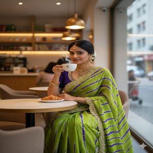 Nouveau sari en mousseline pour femmes avec de magnifiques broderies et une bordure festonnée Fabriqué en Inde - Product Image 1