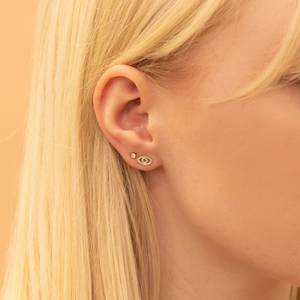 Boucles d'oreilles en or massif 14 carats avec diamant de taille ronde cultivées en laboratoire Formes uniques d'oeil Petits clous en diamant Bijoux de charme pour elle - Product Image 2