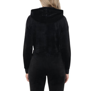 Custom Women's <b>Hoodie</b> Cropped <b>Black</b> Velour Sweatshirt Wholesale Manufacturer Logo Pullover <b>Plain</b> Solid Blank Heavyweight Badge - Product Image 4