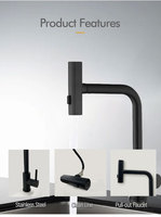 Robinet de cuisine monocommande flexible en acier inoxydable 304 au design moderne, mitigeur chaud/froid, avec douchette extractible et cartouche céramique