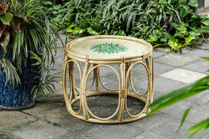 Mesa de centro de bambú natural Mesa de centro de mimbre redonda Mesa de mimbre natural vintage Mezcla de nácar - Product Image 6