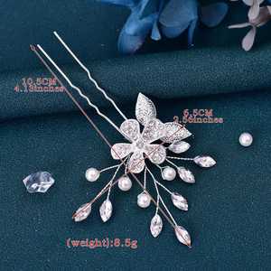 Bridella BHP504-S Silver Rhinestone & <b>Pearl</b> <b>Headband</b> with Elegant Floral Design Comfortable Fit for Weddings Proms Formal Events - Product Image 2