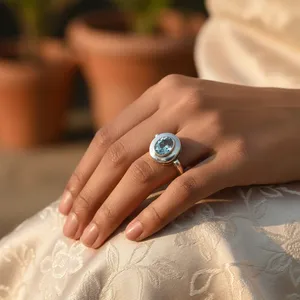 <b>Silver</b> Aquamarine <b>Statement</b> <b>Ring</b> for Women Blue Topaz Oval Cut Gemstone Rhodium Plated Platinum Elegant Blue Gemstone <b>Ring</b> - Product Image 2