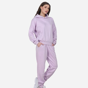 Ensembles de survêtement en dentelle unie pour femmes en gros, marque personnalisée, style streetwear, ensemble de jogging en coton d'hiver - Product Image 3