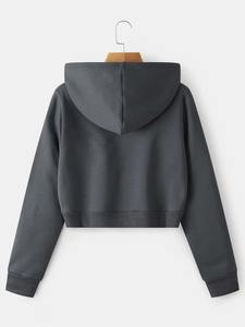 Ropa de fábrica de alta calidad para mujer Custom Ram Hem recortada cremallera Sudadera con capucha casual sólido de punto Sudaderas con capucha para mujer - Product Image 2