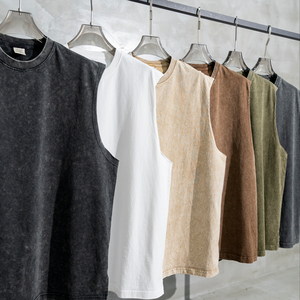 Custom Oversized 360g Cotton+Polyester Waffle Washed Raw Edge Streetwear Tank Top for <b>Men</b> - Product Image 6