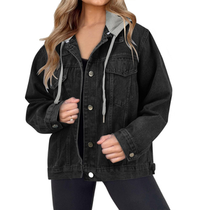 Veste en jean à manches longues pour femmes sur mesure quantité minimale de commande bas services OEM Veste en jean à capuche pour femmes avec taille disponible - Product Image 4