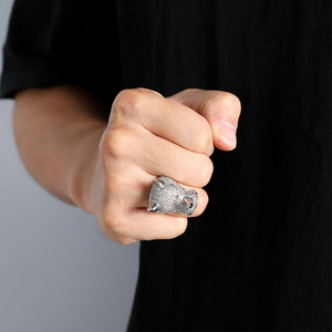 925 Sterling Silver Lab Grown Round Brilliant Cut Diamond Iced Out Rhino Hip Hop Anneaux Pour Hommes Design Unique - Product Image 3