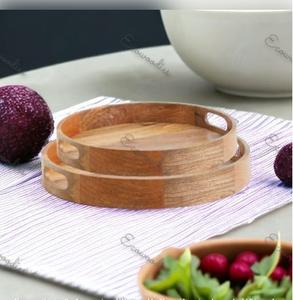 Asas redondas de bambú para servir bebidas, té, postre, cena, plato de desayuno, organización de almacenamiento para uso en el baño - Product Image 2