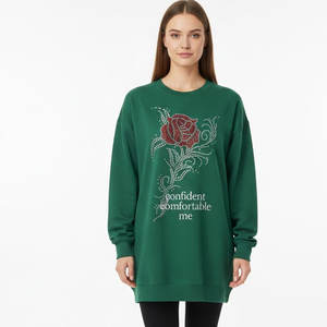 ชุดเดรสผู้หญิงทรงปกติ ผ้าฝ้ายฟลีซ 100% เป็นมิตรกับสิ่งแวดล้อม ระบายอากาศได้ดี สวมใส่สบายในฤดูหนาว เนื้อผ้านุ่ม อุ่นสบาย เหมาะสำหรับใส่เดินเล่นประดับด้วยคริสตัล - Product Image 1