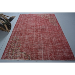 พรมตุรกีโบราณสีแดง7.3ft x พื้นที่ขนาดใหญ่5.5 x ขนสัตว์หญ้าทะเลเย็บปะติดปะต่อกันลวดลายหนา10มม. สำหรับห้องนั่งเล่นที่บ้านด้านหลังเป็นยาง - Product Image 1