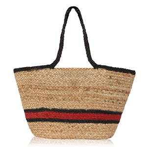 Eco-Friendly Vintage Bohemian Fashion Straw Tote Bag Open Top <b>Red</b> Black Women's Beach Shopping <b>Handbag</b> - Product Image 3