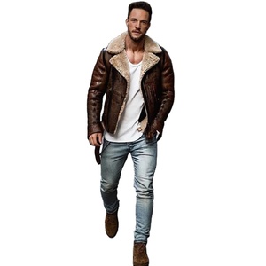 Veste d'hiver à manches longues pour hommes Manteau en cuir PU en peau de mouton à fermeture éclair pour motards Streetwear Top Canvas Vêtements de moto d'hiver - Product Image 2