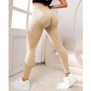 Mallas de Yoga sin costuras de secado rápido para mujer con cintura elástica Control de barriga tela transpirable para Fitness Casual estilo sólido - Product Image 2