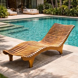 Chaise longue en bois pour piscine, transat d'extérieur à lattes, lit de repos pour terrasse de piscine - Product Image 1