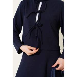 Lace-up Front Jacket <b>Skirt</b> 2 Piece Set <b>Navy</b> Blue - Product Image 4