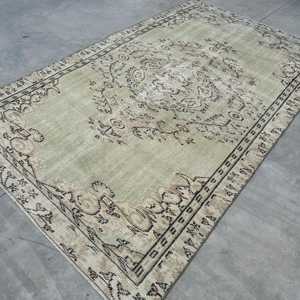 พรมตุรกีขนาดใหญ่ 6.4x8.7 ฟุต พรมวินเทจสีเทาดำลายดอกไม้ ทำจากขนสัตว์ - Product Image 4